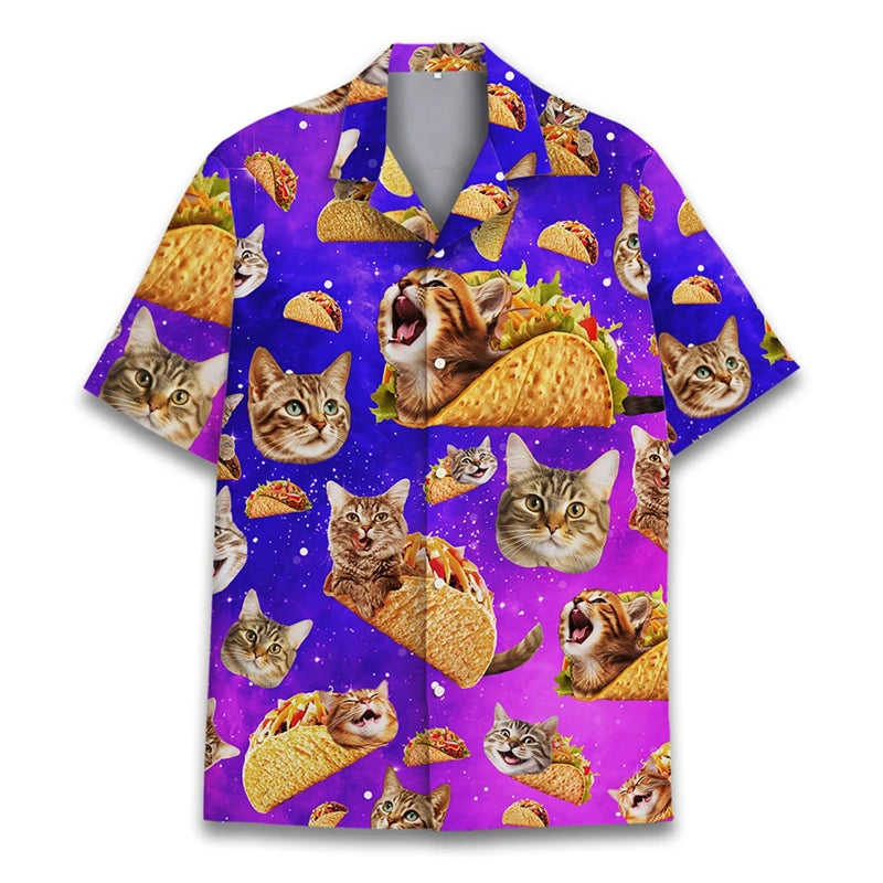Funny Raccoon 3D Print Shirts For Men Hawaiian Casual Short Sleeve Lapel Blouse Women Kids Summer Holiday Short Sleeved Shirt