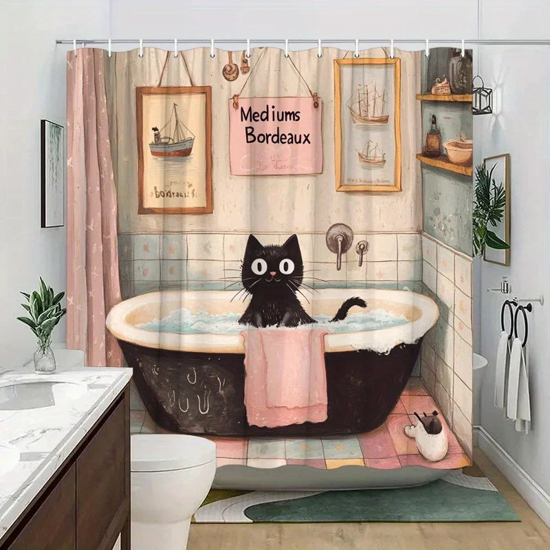 Cute Black Cat Shower Curtain