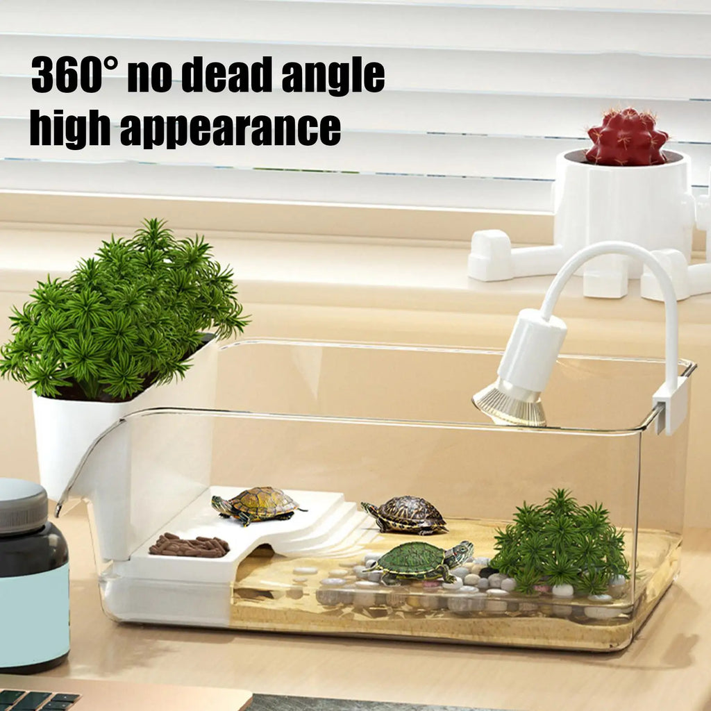 Turtle Tank with Basking Area, Transparent Reptile Terrarium Habitat for Pet Turtles, Hermit Crabs, Tortoise Adoption