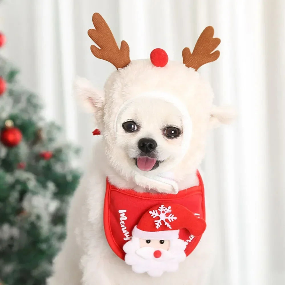 Funny Dog Christmas Hat Pets Santa Bibs New Year Party Cosplay Costume Puppy Cap Cute Cats Bandana Clothes Accessories Gift