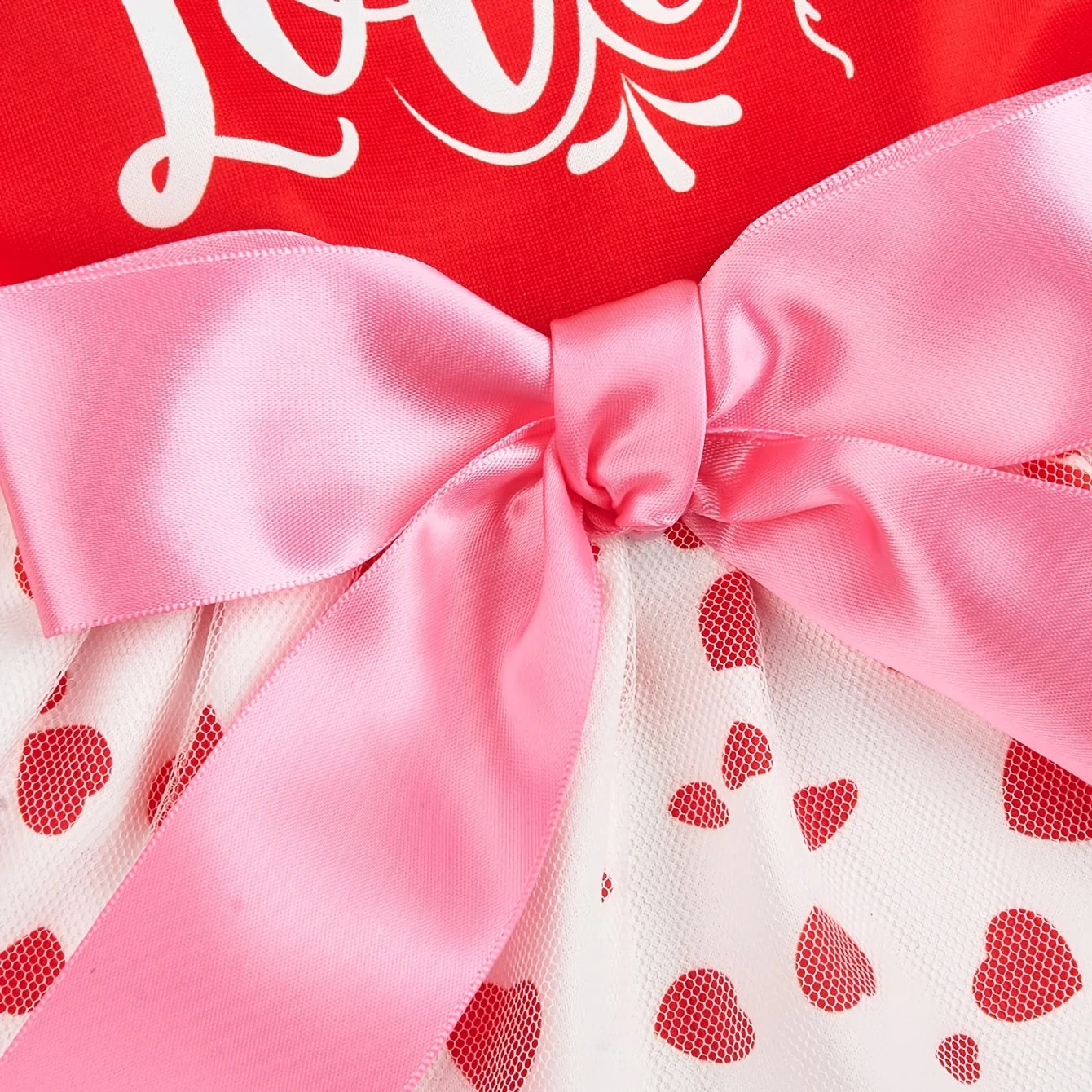 Valentine's Day Pet Dress, Red Top “Loads of Love”, Cute Puppy Skirt with Heart Prints, Bow - tied Doggie Outfit Clothes Apparel