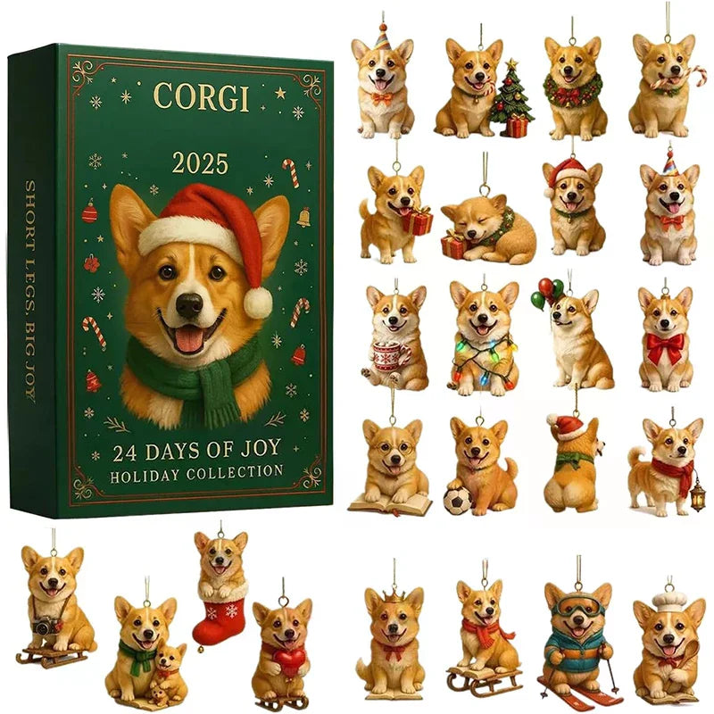 2025, 24 Days Countdown With Cute Corgi Mini Ornaments, Dog-Themed Christmas Decoration Set For Home Décor