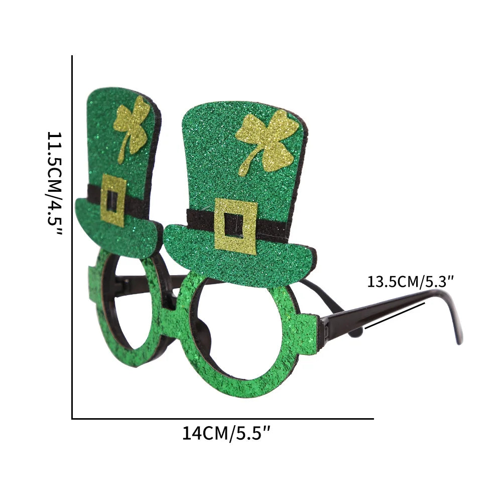 St. Patrick's Day Decorative Kids' Dress up Frame Green Hat Clover Plastic Glasses Frame 2025 Theme Irish Celebration Accessory