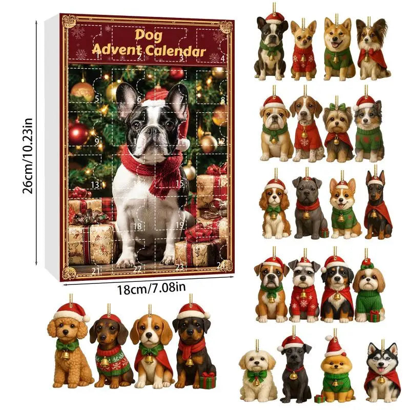 Christmas Advent Calendar 2025 for Dog Afficionados - 2D Acrylic Dog Tree Decorations, 24-Day Festive Countdown Treat