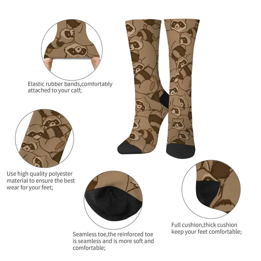 Cartoon Raccoon Theme Casual Socks Comfortable Breathable Non-slip Socks Novelty Harajuku Street Hip-Hop Crew Socks Unisex Gift