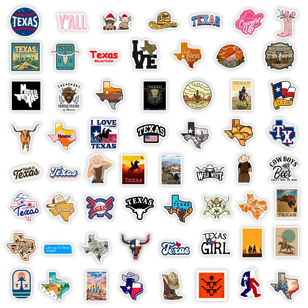 Texas State Logo Stickers Art Clipart Collection DIY Toys Waterproof Decal for Laptop Scrapbook Phone Bottles Luggage Decorative