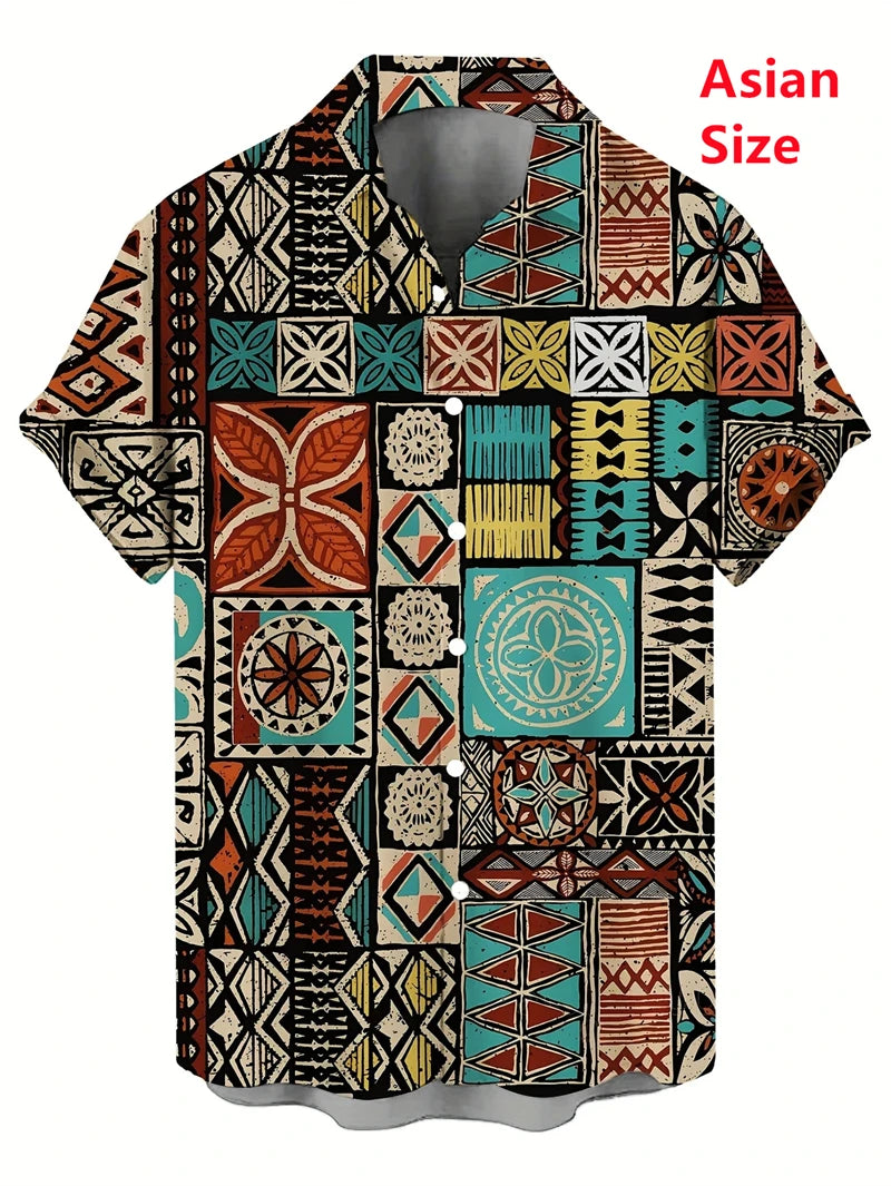 Hawaii Shirts For Men 3D Paisley Graphic Short-sleeved T-shirt Casual Lapel Buttons Male Tops Summer Oversized Bohemian Man Tees