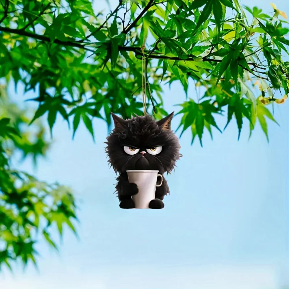 Fun Coffee Black Cat Keychain Versatile Charm,Cute Cartoon Kitten 2D Flat Acrylic Pendant,For Car,Bag,Festive,Party,Gift & Decor