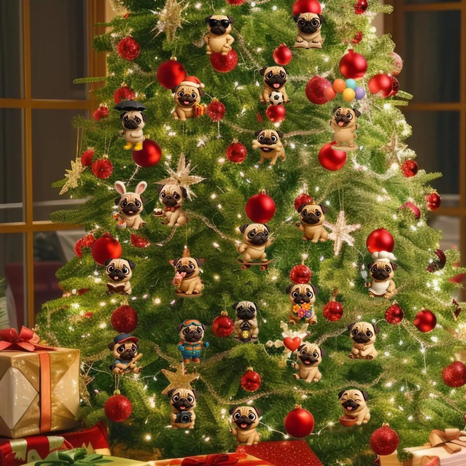 Pug Christmas Advent 24 Days 2D Acrylic Dog christmas Decorations Pug Tree Ornament Countdown Calendar For Home Kids Adults Dog