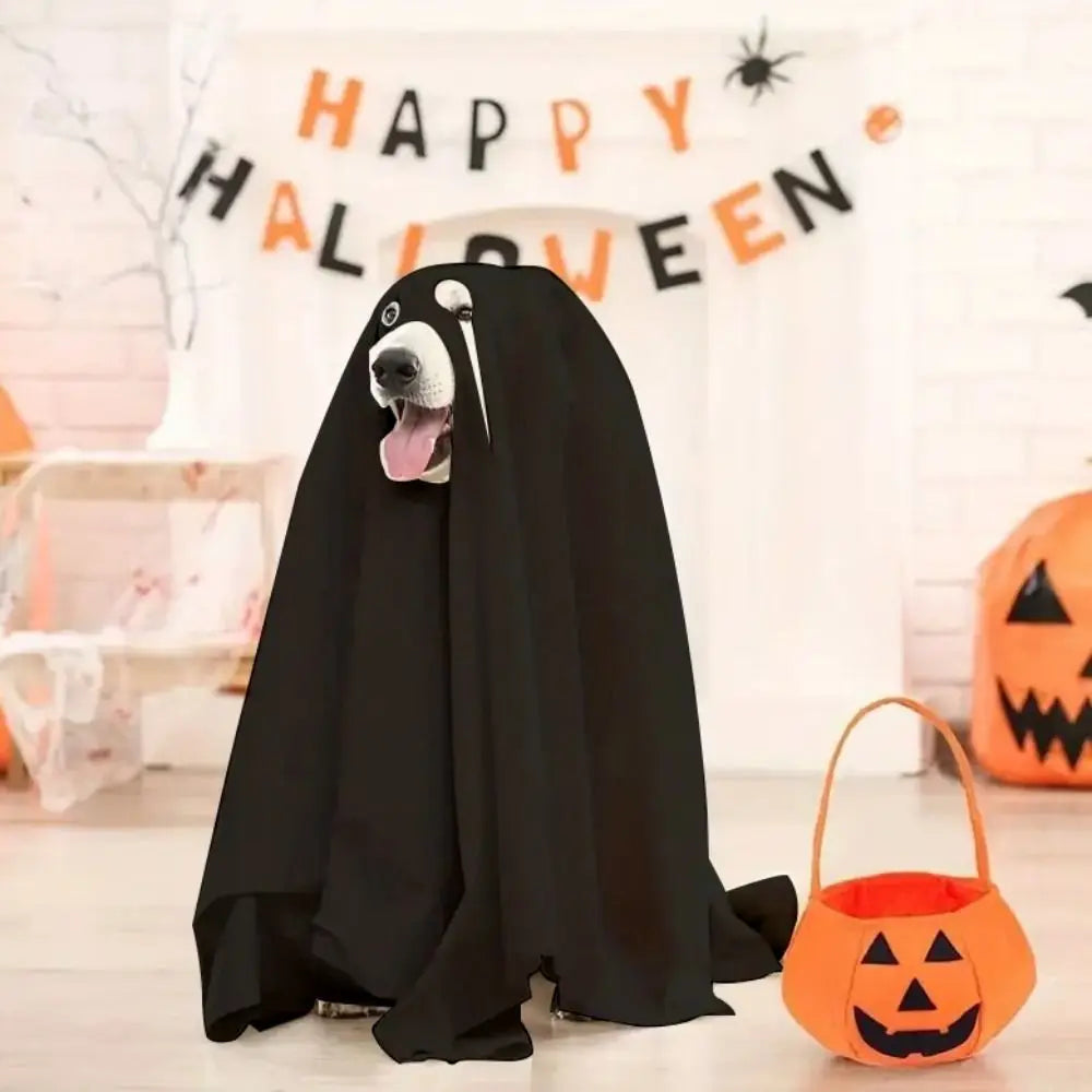 Funny Breathable Dog Ghost Cape Scary Soft Halloween Ghost Dog Costume Decorative Ghost Dog Cloak Party