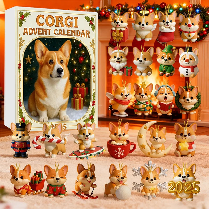 2025, 24 Days Countdown With Cute Corgi Mini Ornaments, Dog-Themed Christmas Decoration Set For Home Décor