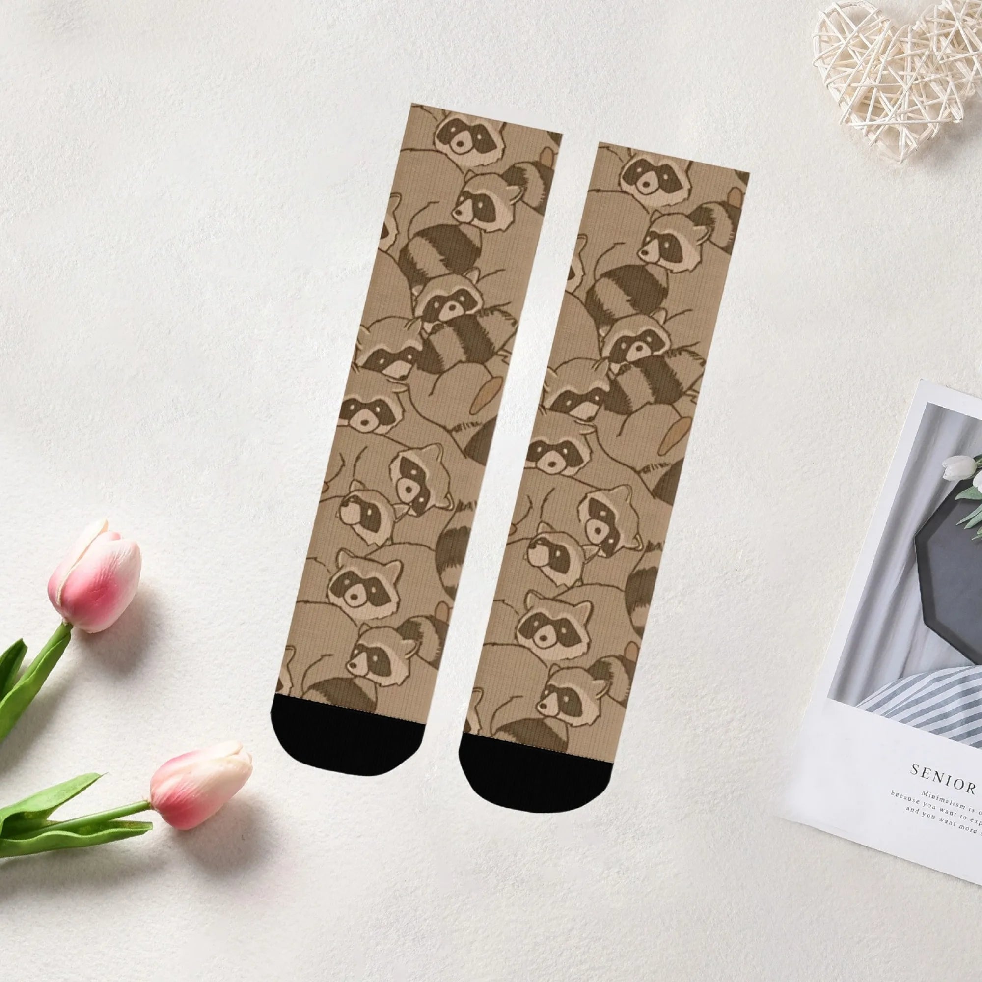 Cartoon Raccoon Theme Casual Socks Comfortable Breathable Non-slip Socks Novelty Harajuku Street Hip-Hop Crew Socks Unisex Gift