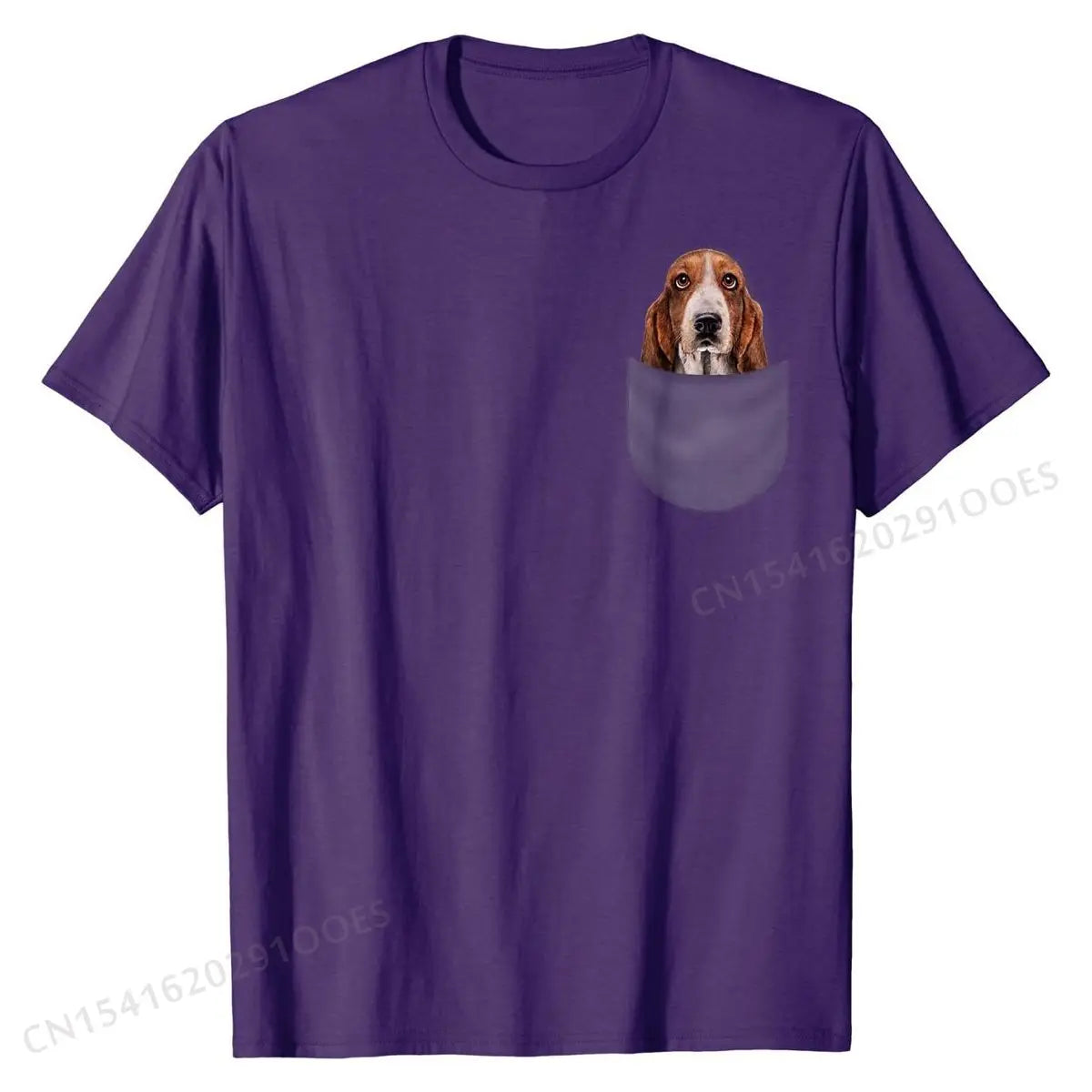 Basset Hound Gazing Out from Pocket T-Shirt
