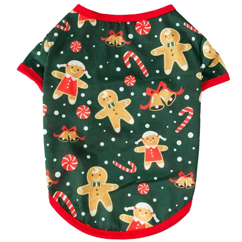 Christmas Dog Cat T-Shirt Cute Holiday Print Pet Clothes for Small Dogs, Teddy, Cats - Festive Xmas Apparel Supplies Dog Hoodies