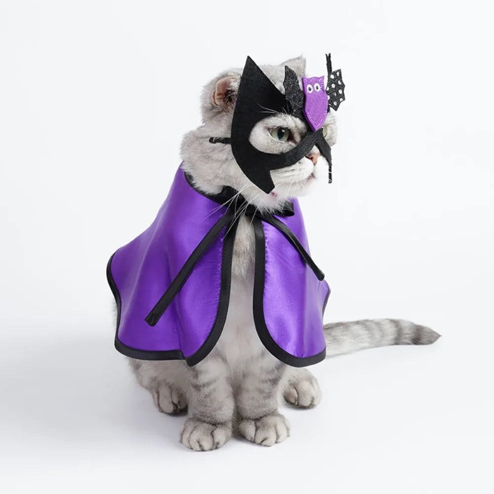 Adjustable Dog Halloween Costume Decorative Cartoon Pet Wizard Cloak Bat with Face Mask Cat Cosplay Outfit Halloween Party