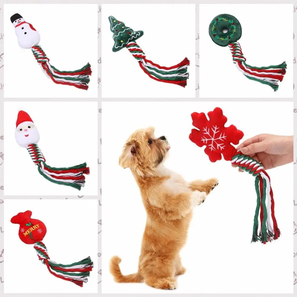 Snowman/Christmas Tree Christmas Dog Toys Plush Snowflake/Doughnut Shape Dog Squeakey Chew Toys Cotton Ropes Soft