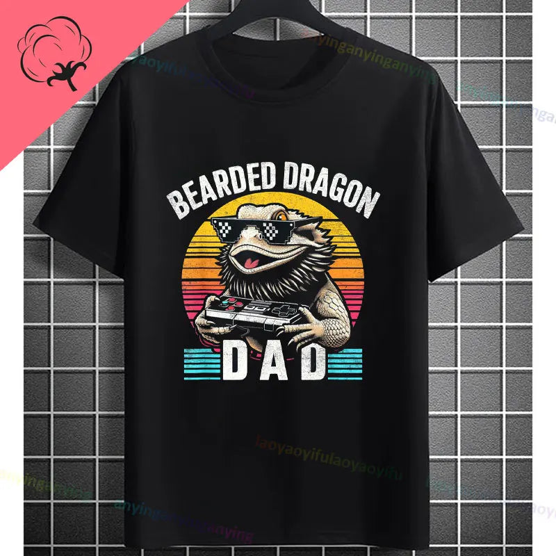 Men's "Bruh" Bearded Dragon Graphic T-Shirt Pure Cotton Short-sleeve Humor Style Tee Perfect Gift for Reptile Lovers