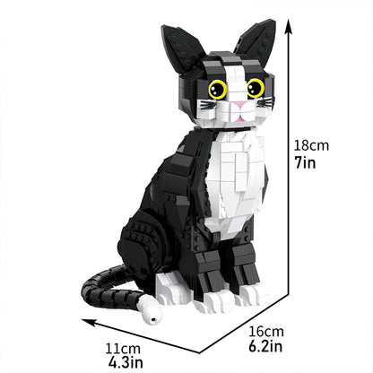 Black and White Cat Building Block Set Creative Sitting Kitten Figurine