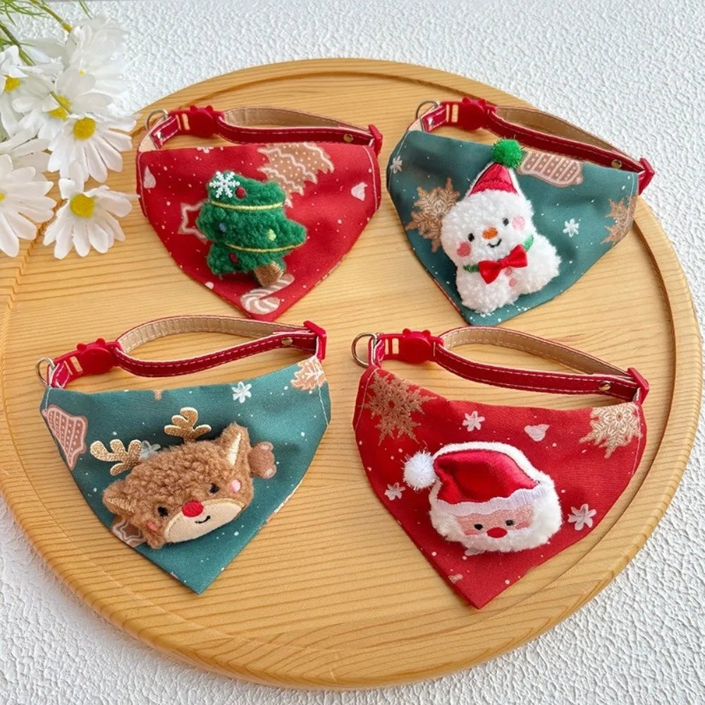 Cute Adjustable Christmas Dog Collar Dirt-resistant Christmas Decor Dog Bandanas Universal Soft Cat Collar Pet Scarf