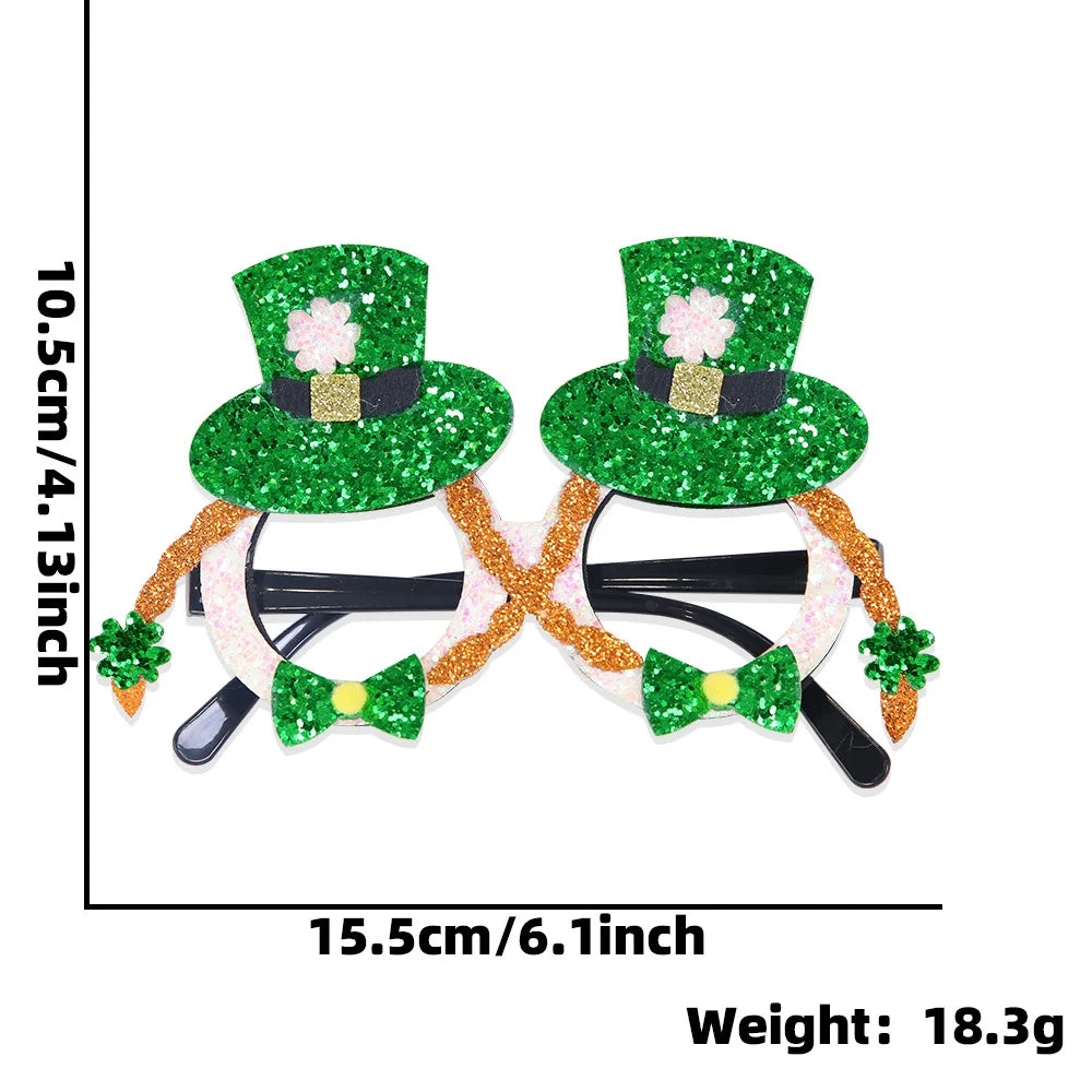 St. Patrick's Day Decorative Kids' Dress up Frame Green Hat Clover Plastic Glasses Frame 2025 Theme Irish Celebration Accessory