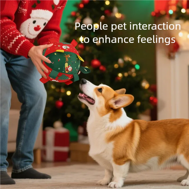 Christmas Dog Toy Balls Anti-Bite Chew Toys with Squeaker Interactive Puzzle Self Entertainment Tool for Boredom Relief