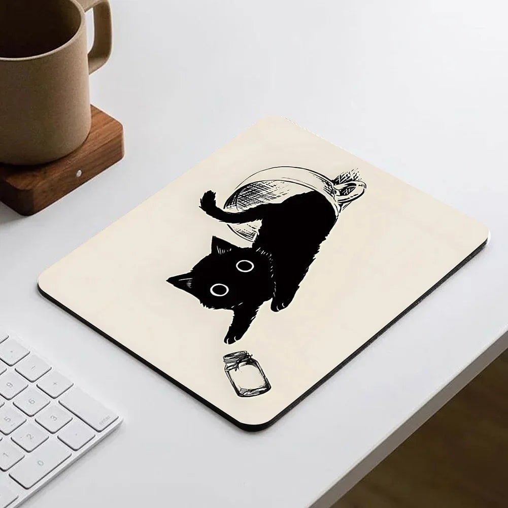 Black Cat Illustration Mouse Pad
