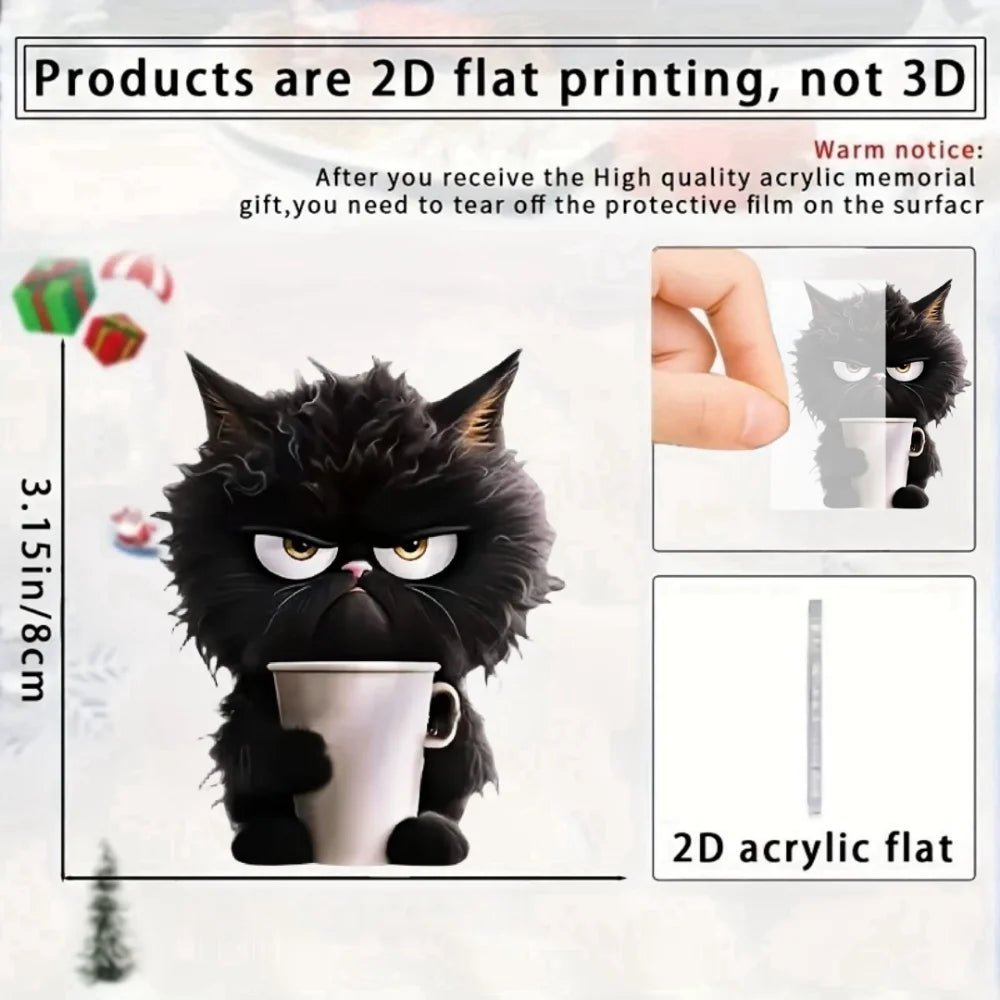 Fun Coffee Black Cat Keychain Versatile Charm,Cute Cartoon Kitten 2D Flat Acrylic Pendant,For Car,Bag,Festive,Party,Gift & Decor