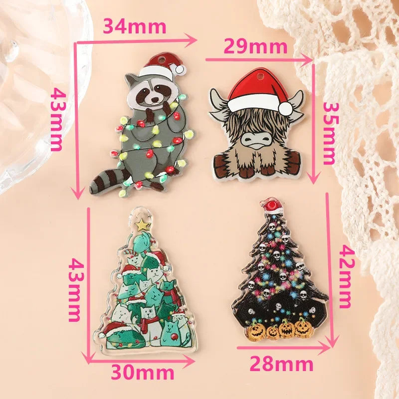Yak Raccoon Christmas Tree Acrylic Charms Wholesale Bulk for Earring DIY Accessories 5PCS/LOT