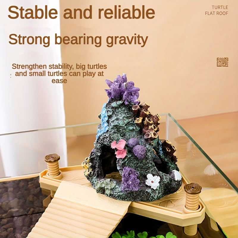 Wood Grain Basking Platform for Turtles, Plastic Climbing Rest, Deep Water Floating Habitat, High Water Level Ecological Ladder, Large Turtle Tank Accessory