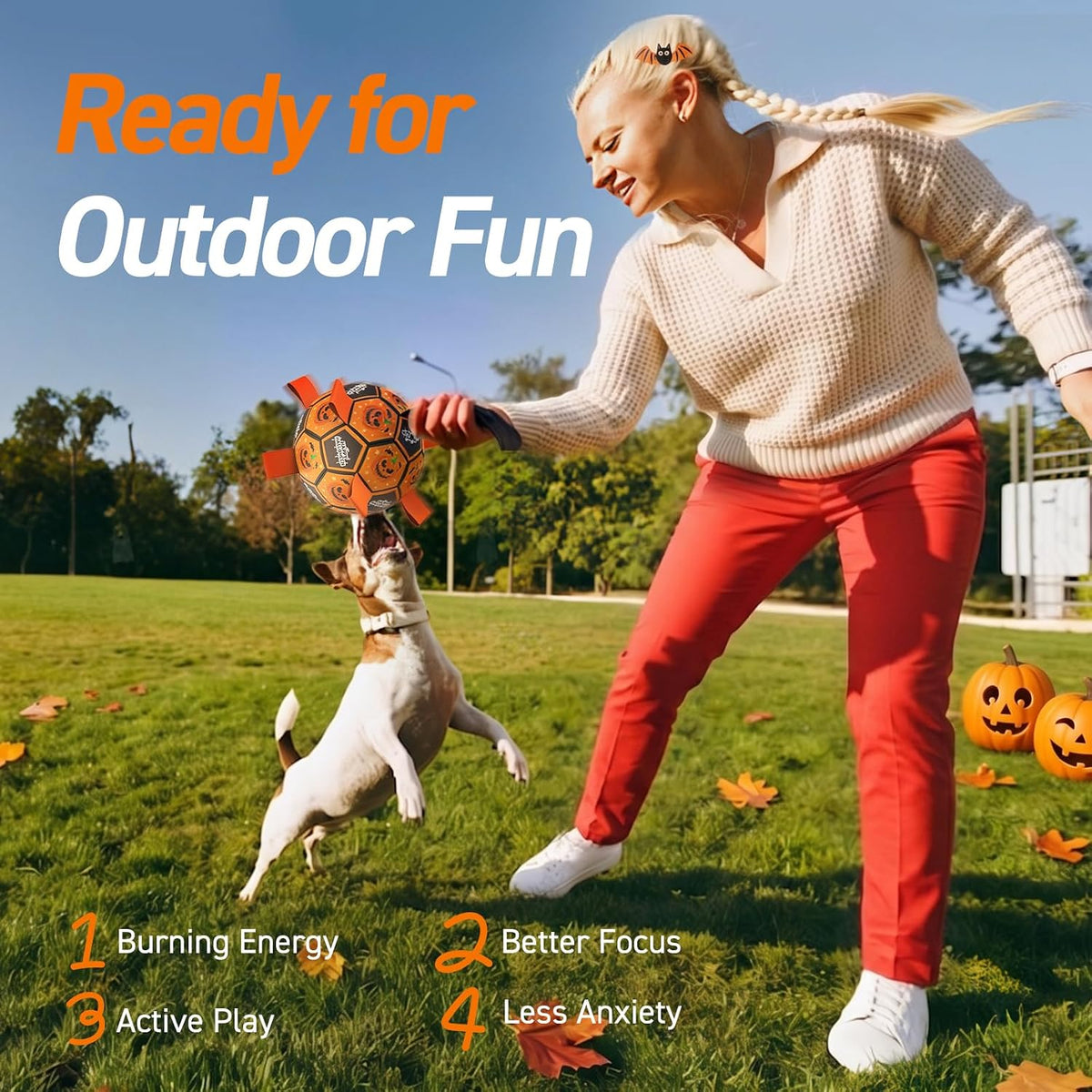 Halloween Dog Toys, Soccer Balls with Straps, 6 Inch Interactive Toys