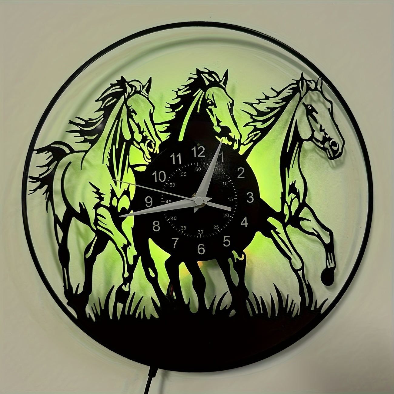 [Unique Vinyl LED Clock] Unique Luminous Vinyl LED Wall Clock | Handmade Running Horse Design Home Wall Art Decor for Living Room, Bedroom, Office, Garage, Kitchen | Original Gift for Birthday, Mothers Day, Spring Season, Gra