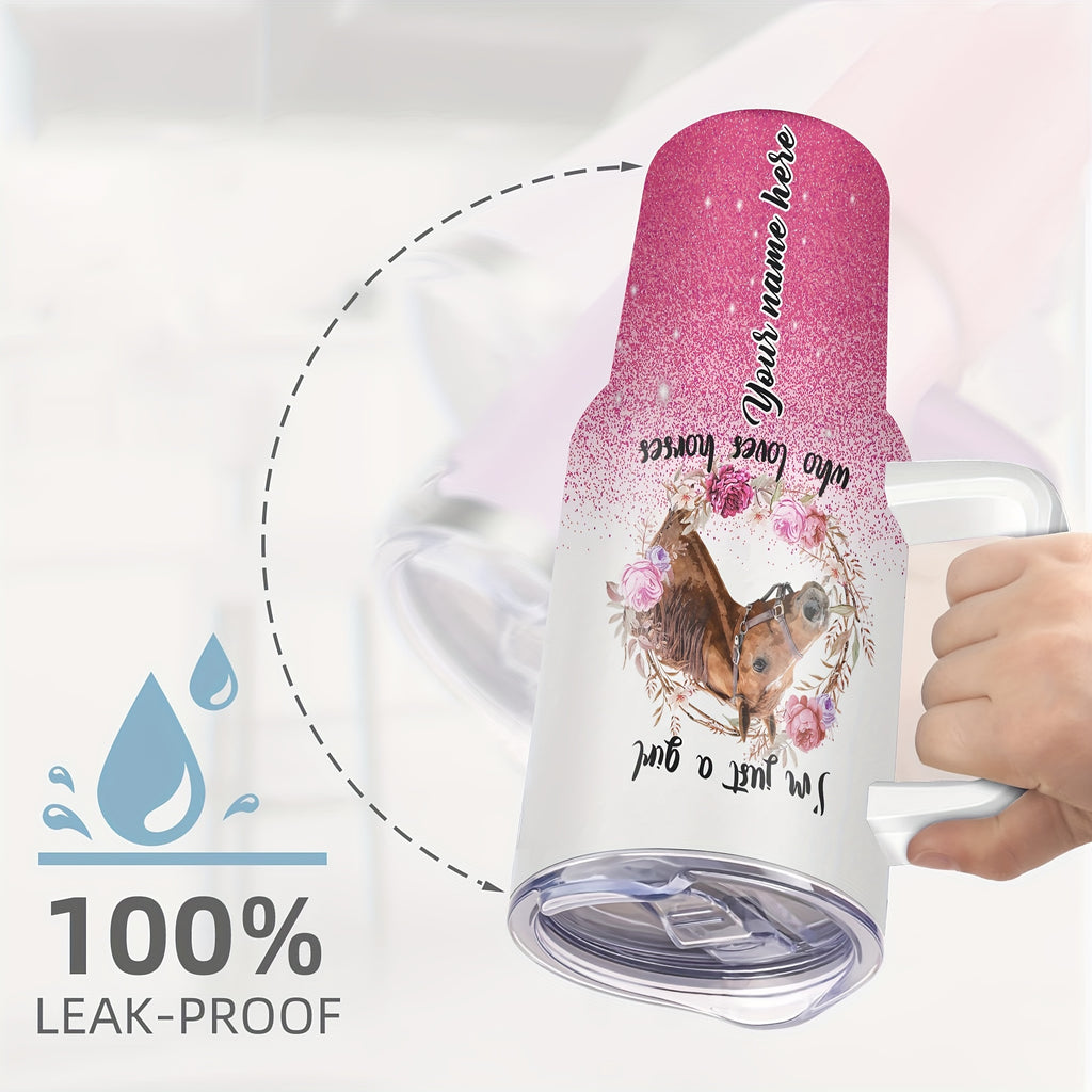 1pc Customizable 40 Oz Stainless Steel Tumbler - Double Wall Vacuum Insulated Travel Mug for Hot and Cold Drinks - Unique Pink Horse Funny Print Design, Perfect Birthday and Christmas Gift for Women, Mom, Sisters, Teacher, Co