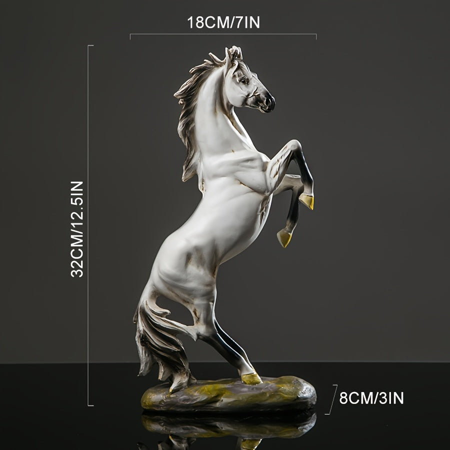 Majestic Black & White Horse Figurines - Exquisite Craftsmanship For Home Decor - Striking Standing Sculptures, Perfect For Desks, Bars & Wine Cabinets