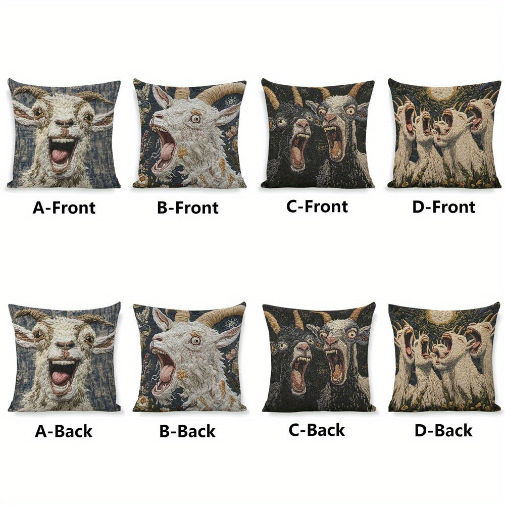4pcs Screaming Goat Funny Design Throw Pillow Covers - Double-Sided Print, 4 Unique Patterns, Modern Home Decor for Sofa Bedroom Living Room, Zipper Closure, Machine Washable (No Insert), Decorative Pillows