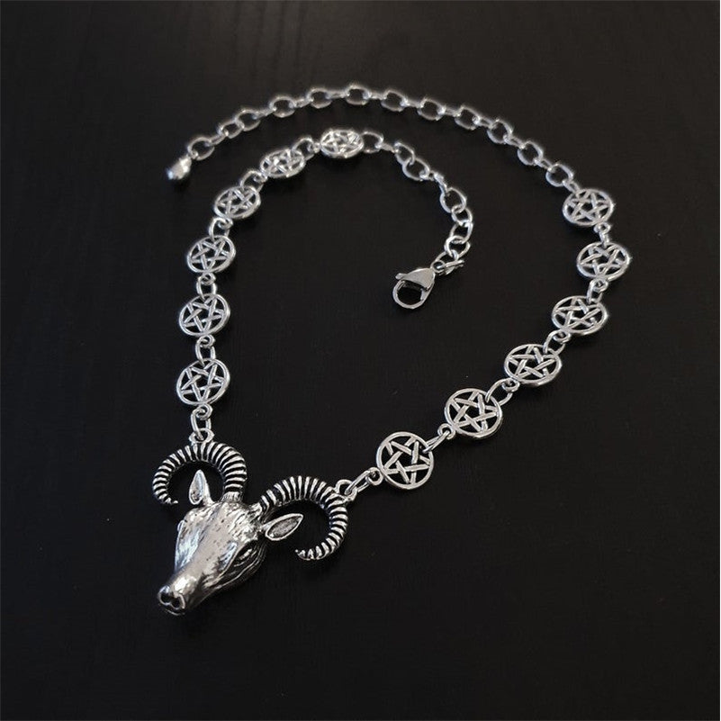 Goat Head and Pentagram Choke Necklace Style2