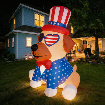 4FT Patriotic Independence Day 4th of July Memorial Day Inflatable Outdoor Decoration, Pug in Uncle Sam Hat, LED Lights Holiday Blow Up for Fourth July Party Garden Yard Lawn Decor