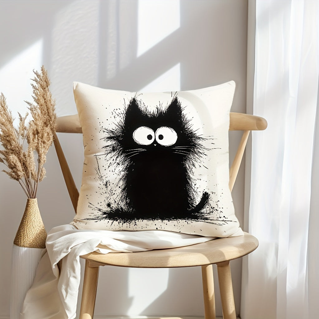 4pcs Boho Chic Black Cat Throw Pillow Covers, 18x18 Inches - Decorative Cushion Cases for Sofa & Bedroom, Zip Closure, Hand Wash Only - Perfect for Farmhouse Style Home Decor, Decorative Pillows