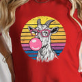 Goat Wearing Pink Glasses Print T-shirt, Short Sleeve Crew Neck Leisure T-shirt For Spring & Summer, Women's Clothing