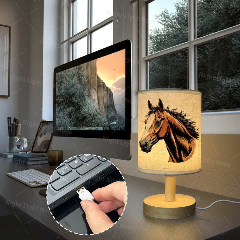 1pc Horse Head LED Fabric Table Lamp, USB Bedside Lamp, Bedroom Lamp And Dormitory LED Lighting Fixture, Office Decorative Lamp with Fabric Lampshade, Night Light for Room And Living Room Decoration