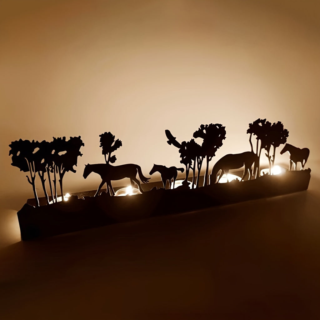 1 Christmas Candle Holders, Christmas Holiday Decorations, Metal Horse Herd Silhouette Iron Painting Candle Holders (Candles Not Included), Christmas Home Bar Party Tabletop Decorations, Gifts for Kids and Friends, Room Decor