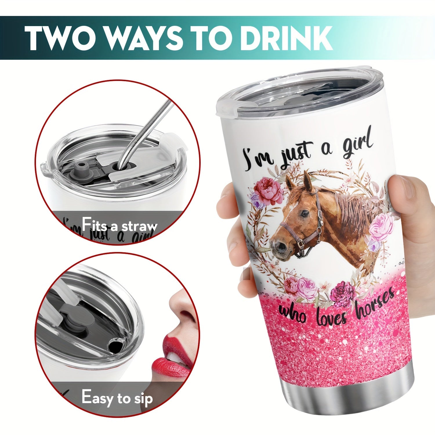 Horse Lover's Insulated Stainless Steel Tumbler with Lid - Double Vacuum Coffee Mug for Home, Office, and Travel - Reusable & Hand Wash Only
