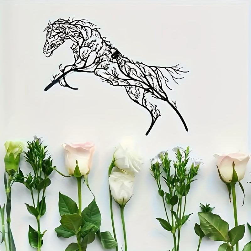 Vintage Metal Horse Silhouette Wall Art - Black Iron Branch Decor for Living Room, Bedroom, Study & Outdoor Spaces, Animal Craft, Wall Decoration