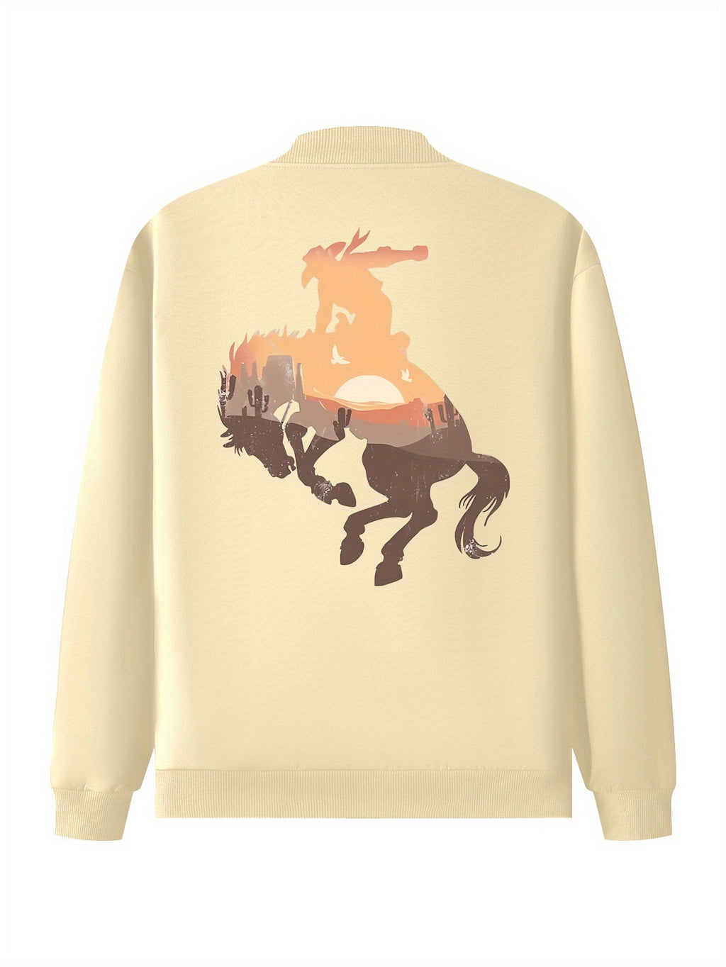 Women's Western Cowboy Print Casual Jacket - Black Zip-Up Long Sleeve with Stand Collar, Horse Graphic Design, Perfect for Fall and Winter Outfits, Casual Wear Jacket | Graphic Print Jacket | Polyester Fabric