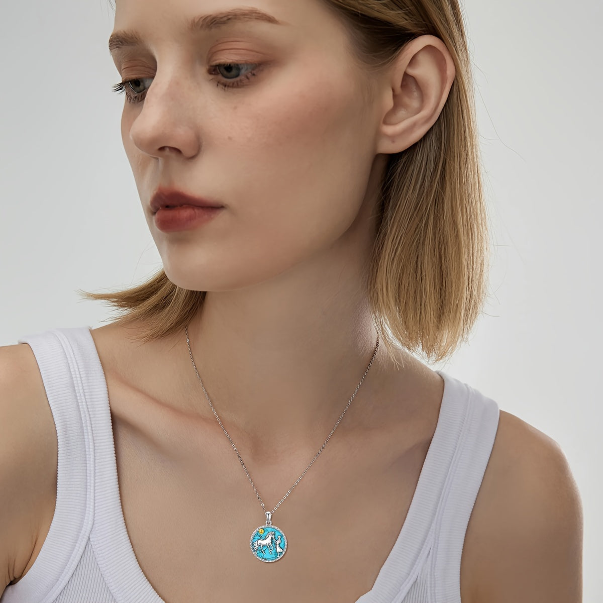 Natural Turquoise Horse Necklace For Women 925 Sterling Silver Western Turquoise Horse And Women Pendant Necklaces Horse Charm Lucky Horse Jewelry Genuine Turquoise Jewelry Gifts For Mom Wife