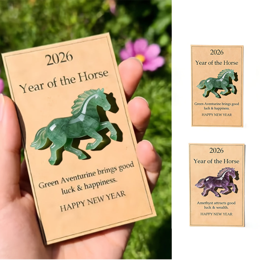 Horse Pocket Hug, 2026 New Year Gift Holiday Greeting Cards for A Symbol of Strength & New Beginnings, Clear Horses Cards, Decor for Desk Shelf Space, Ideal Gift for Family Friends
