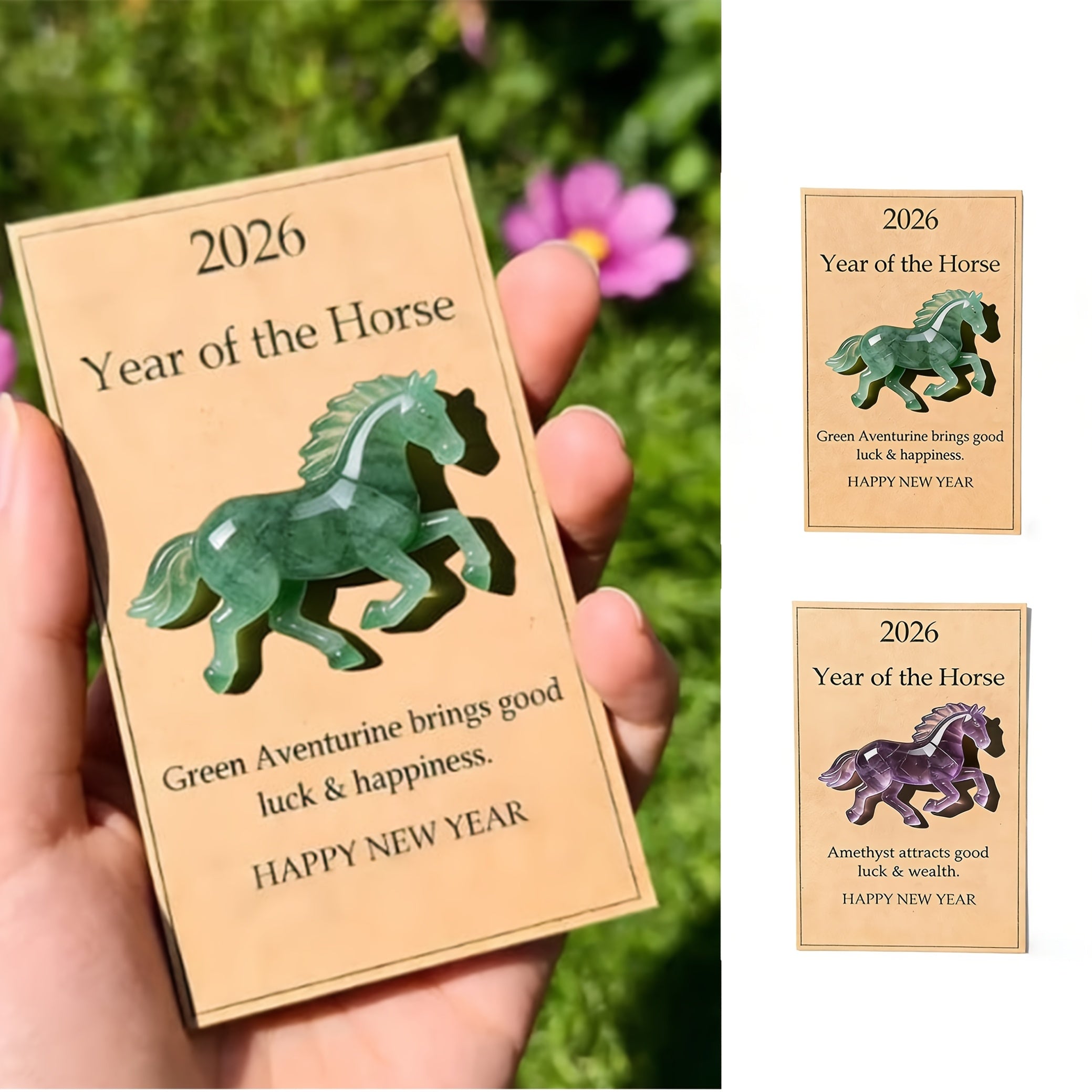 Horse Pocket Hug, 2026 New Year Gift Holiday Greeting Cards for A Symbol of Strength & New Beginnings, Clear Horses Cards, Decor for Desk Shelf Space, Ideal Gift for Family Friends