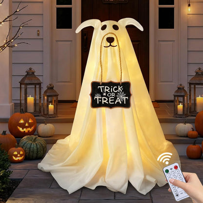 Halloween Decorations, 2.3 FT Light-Up Ghost Dog with Trick or Treat Sign