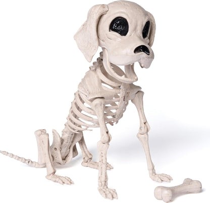 Posable Halloween Dog Skeleton Full Body Posable Joints Realistic Skeleton Puppy with Movable Joints for Halloween Decoration, Graveyard Party Decor (9.8” X 4.7” X 12.6”)