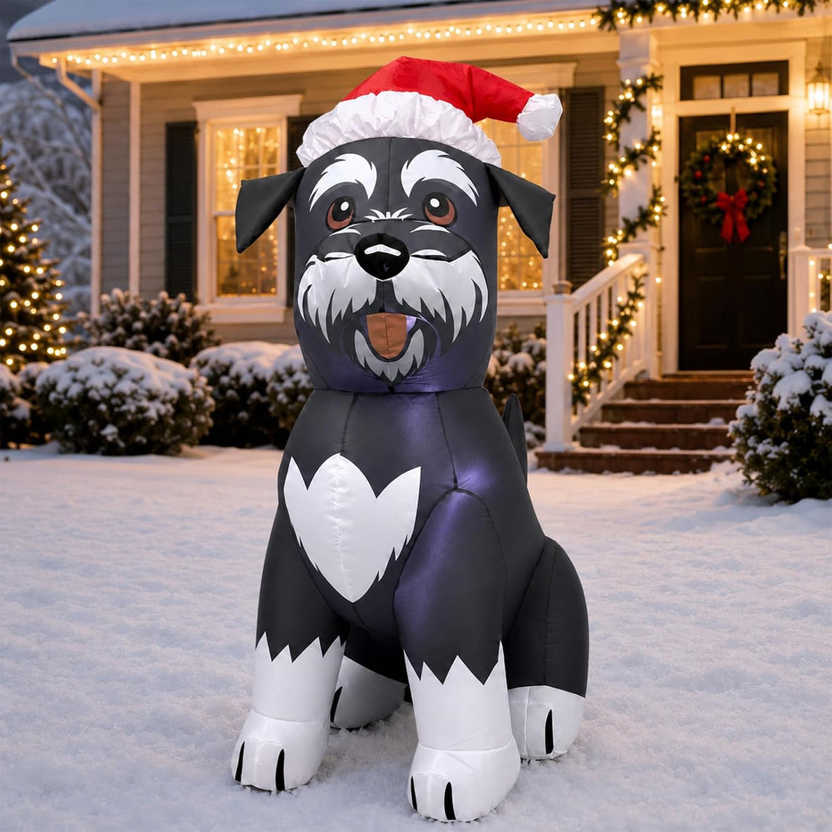 4-Foot Inflatable Schnauzer Dog Christmas Decoration with LED Lighting for Outdoor Use