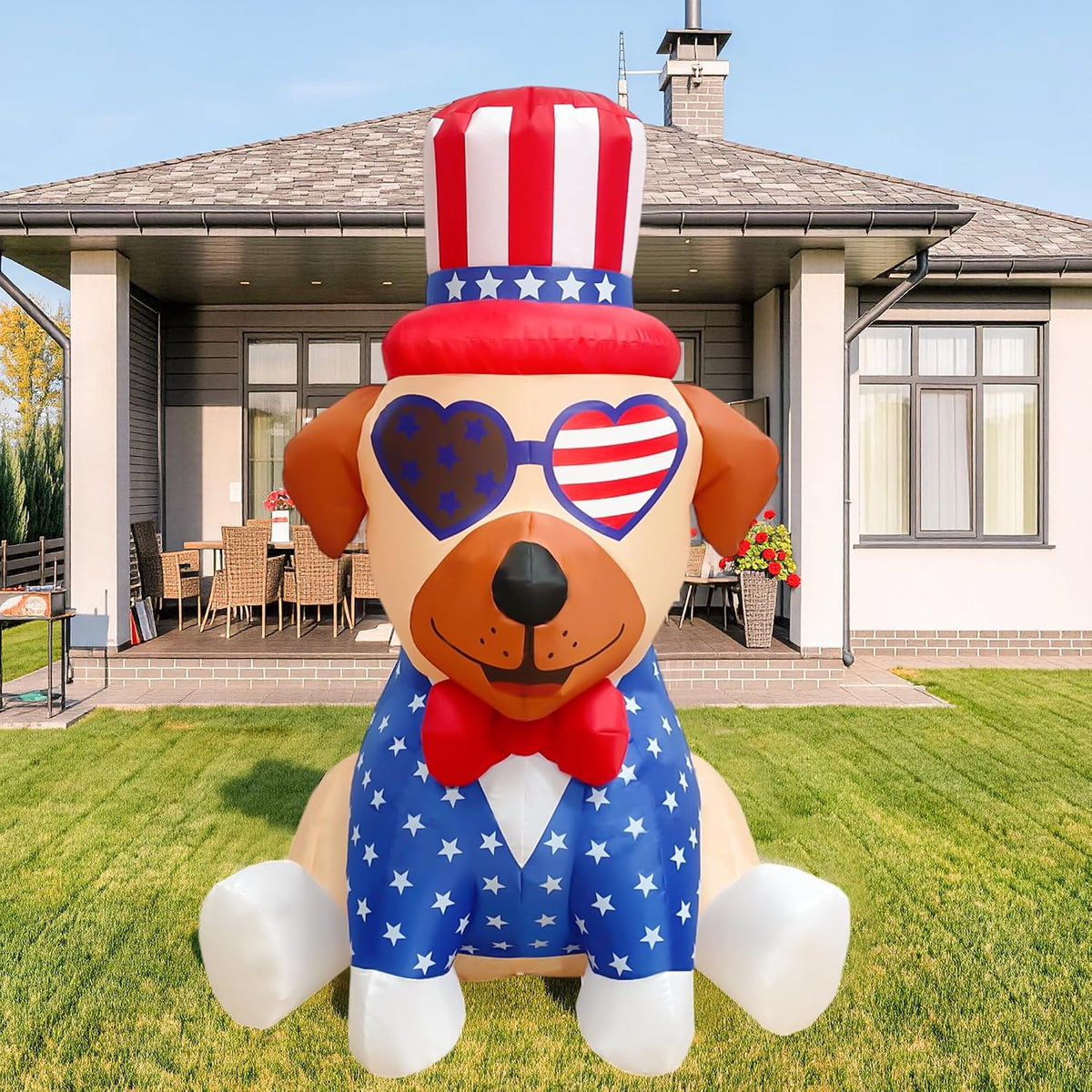 4FT Patriotic Independence Day 4th of July Memorial Day Inflatable Outdoor Decoration, Pug in Uncle Sam Hat, LED Lights Holiday Blow Up for Fourth July Party Garden Yard Lawn Decor